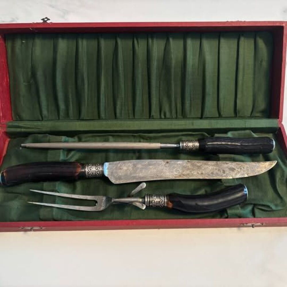 Vintage Carving Set w/ Case- Wandium American Cutlery Company- 3 piece
